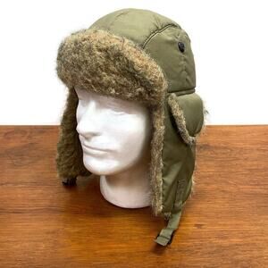 GAP Quilt Lined Tan Trapper Hat Faux Fur Accent Ear Flaps Fudd‎ Cap Unisex S / M